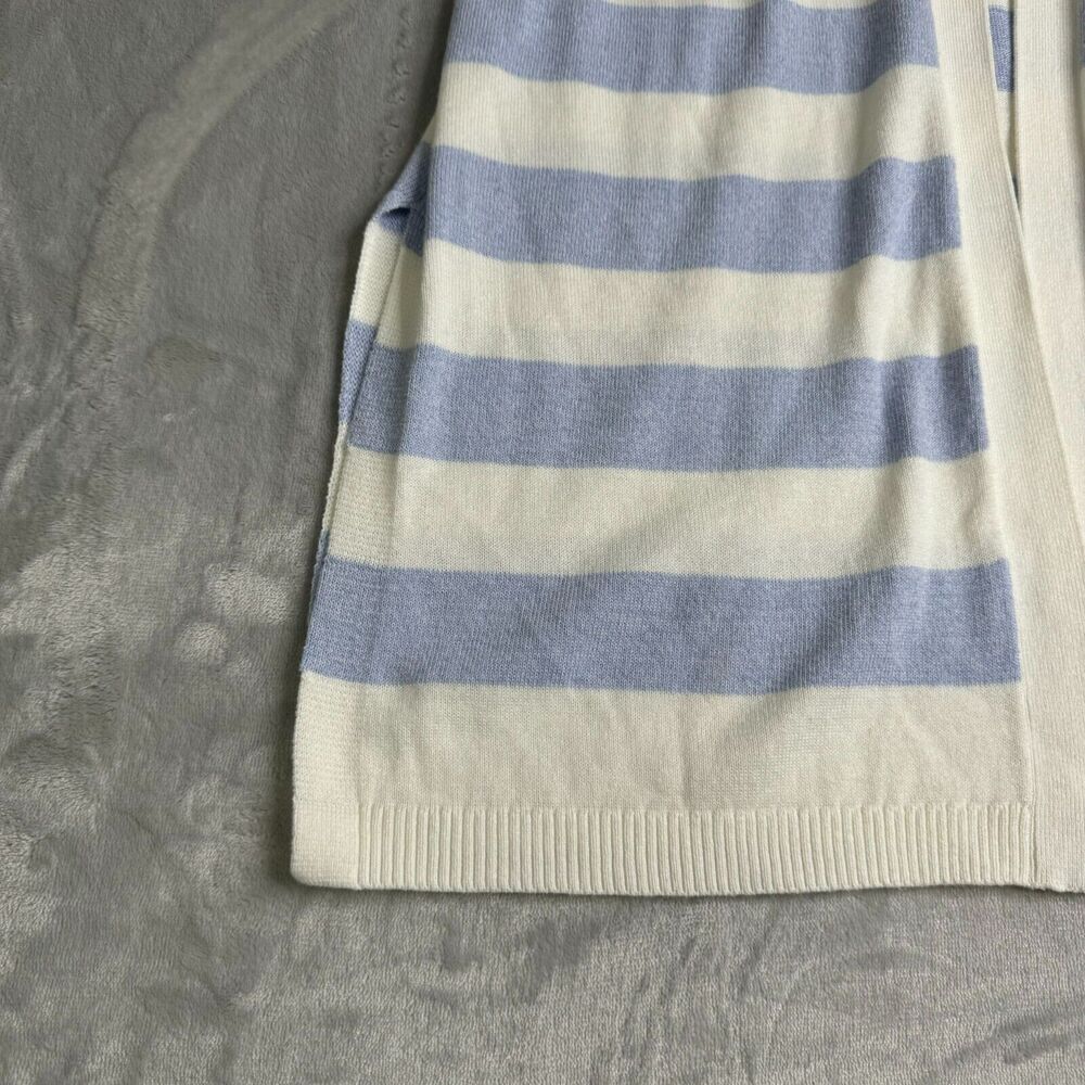 Talbots Sweater Womens MP Petite Blue White Stripe Open Front Longline Cardigan - Picture 5 of 10